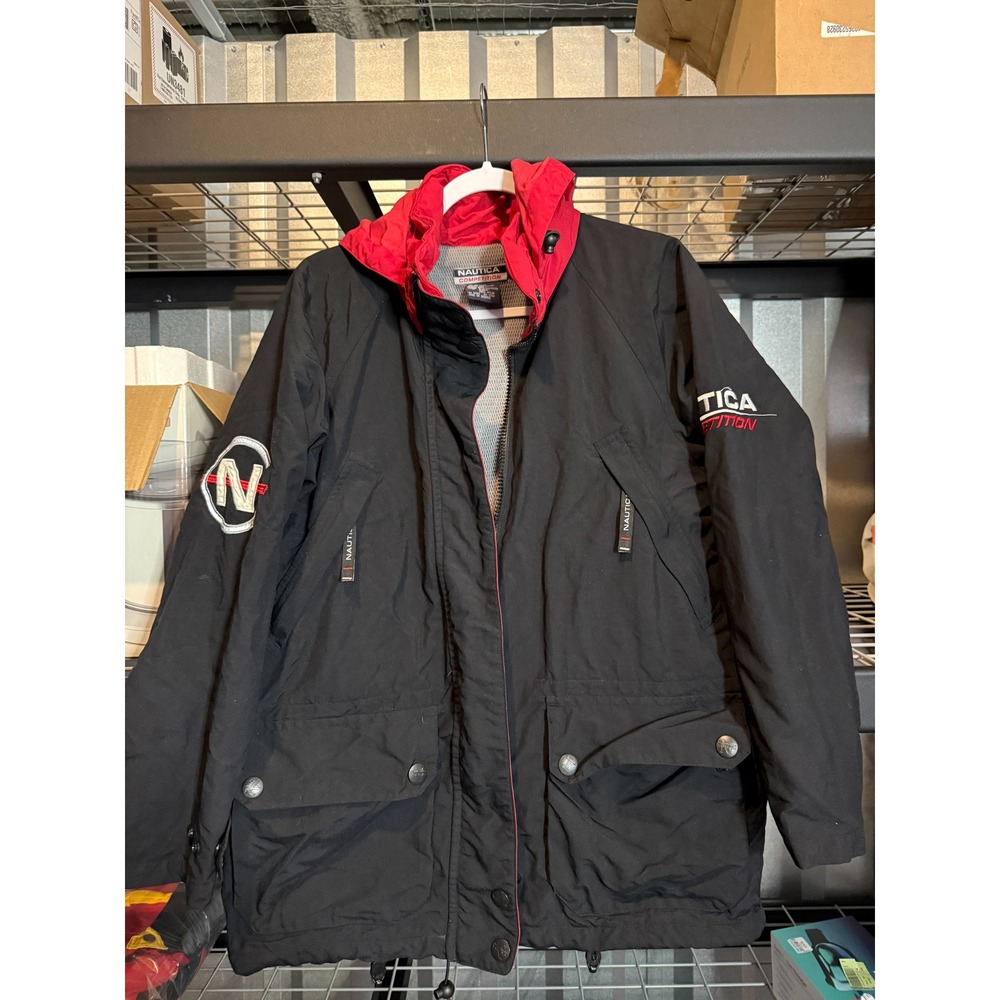 Vintage Nautica Competition Black Red Hooded Jacket Men's Size M